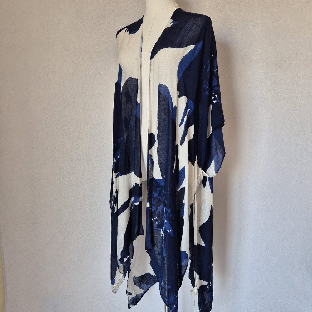 NWT Macchia Di Ruggine Kimono Cover Up Wrap Shawl Viscose Navy White One Size - Picture 2 of 9